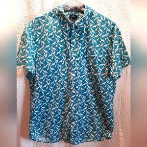 J. Crew Shirt Mens Large Blue Pelican Print Button Down Classic Preppy Slim